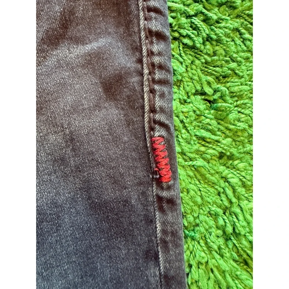 True Religion Geno Jeans Mens 42 Black Excellent Red Stitch Straight Leg Denim